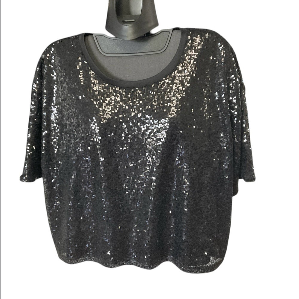 Reaction Kenneth Cole Black Sequin Crewneck Top
